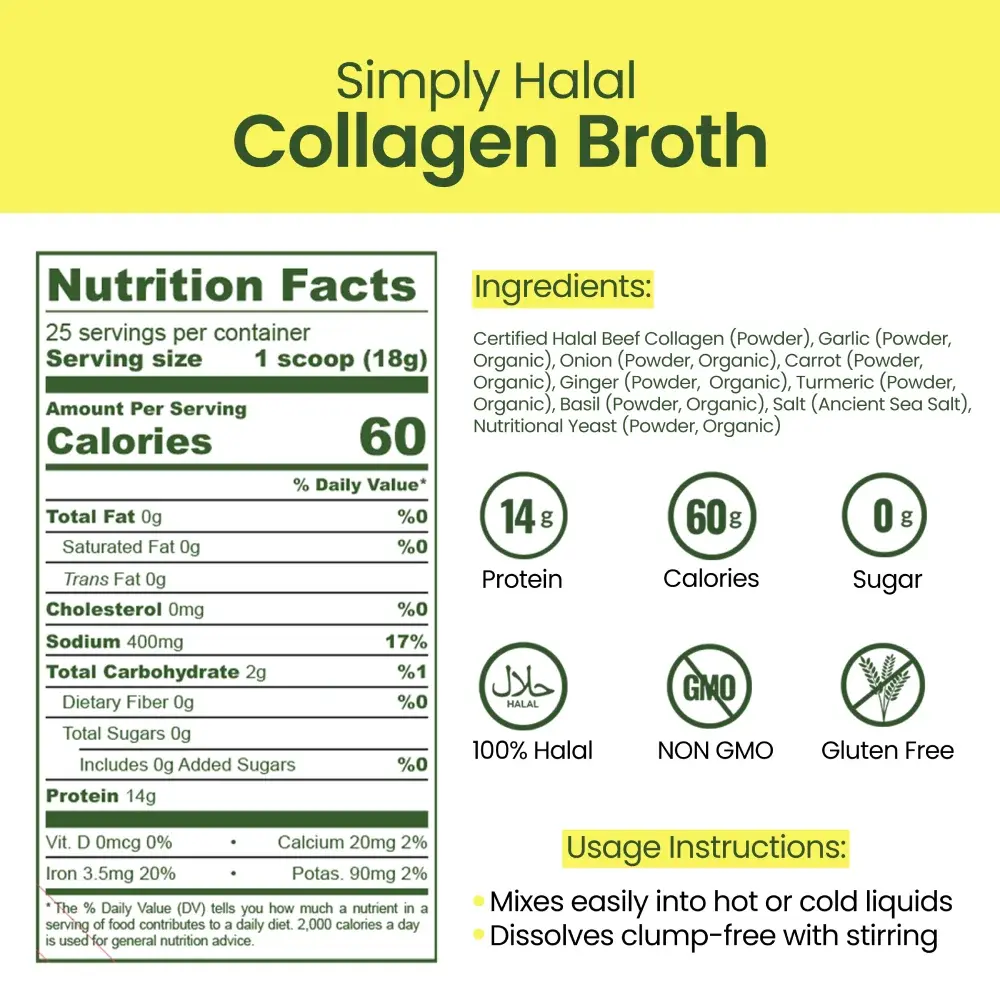 Simply Halal collagen broth nutrition facts and ingredients