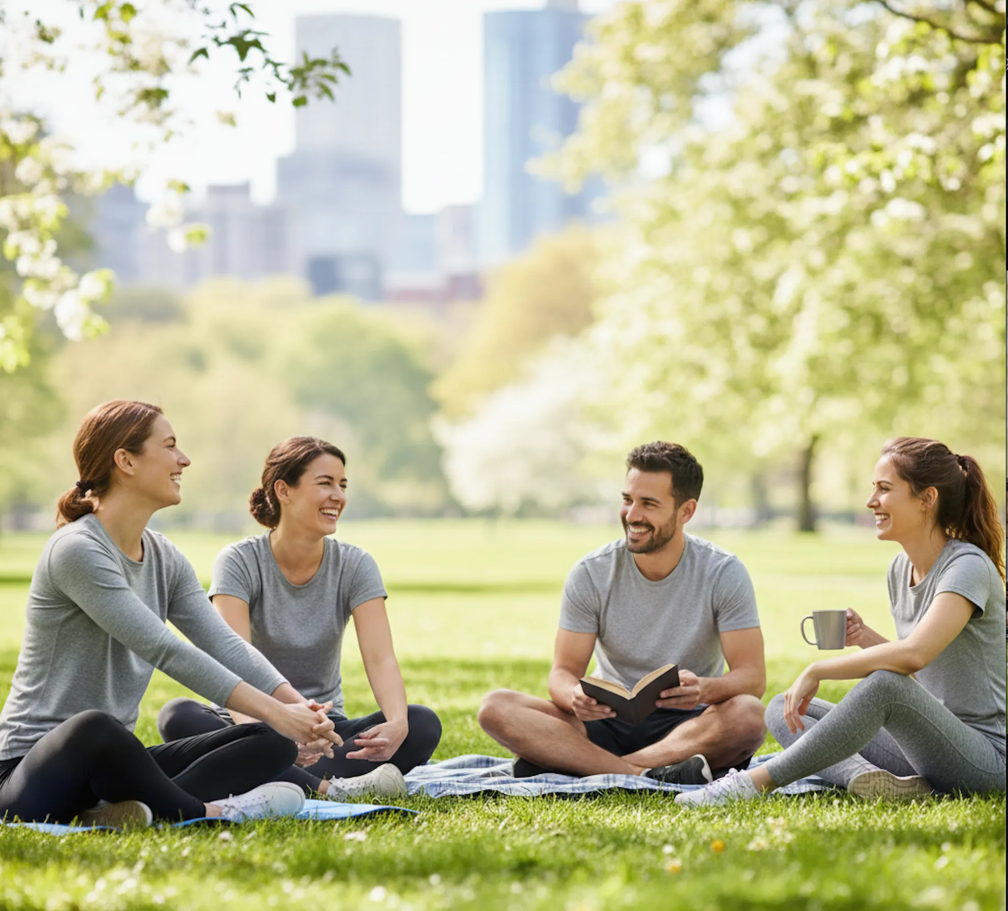 A diverse group of friends laughing and relaxing together outdoors, representing the holistic wellness and Best Halal Collagen Powder 2026: A Simple Guide for healthy lifestyles