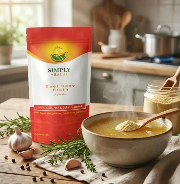 halal bone broth USA certified grass-fed ISA certified no maltodextrin Simply Halal