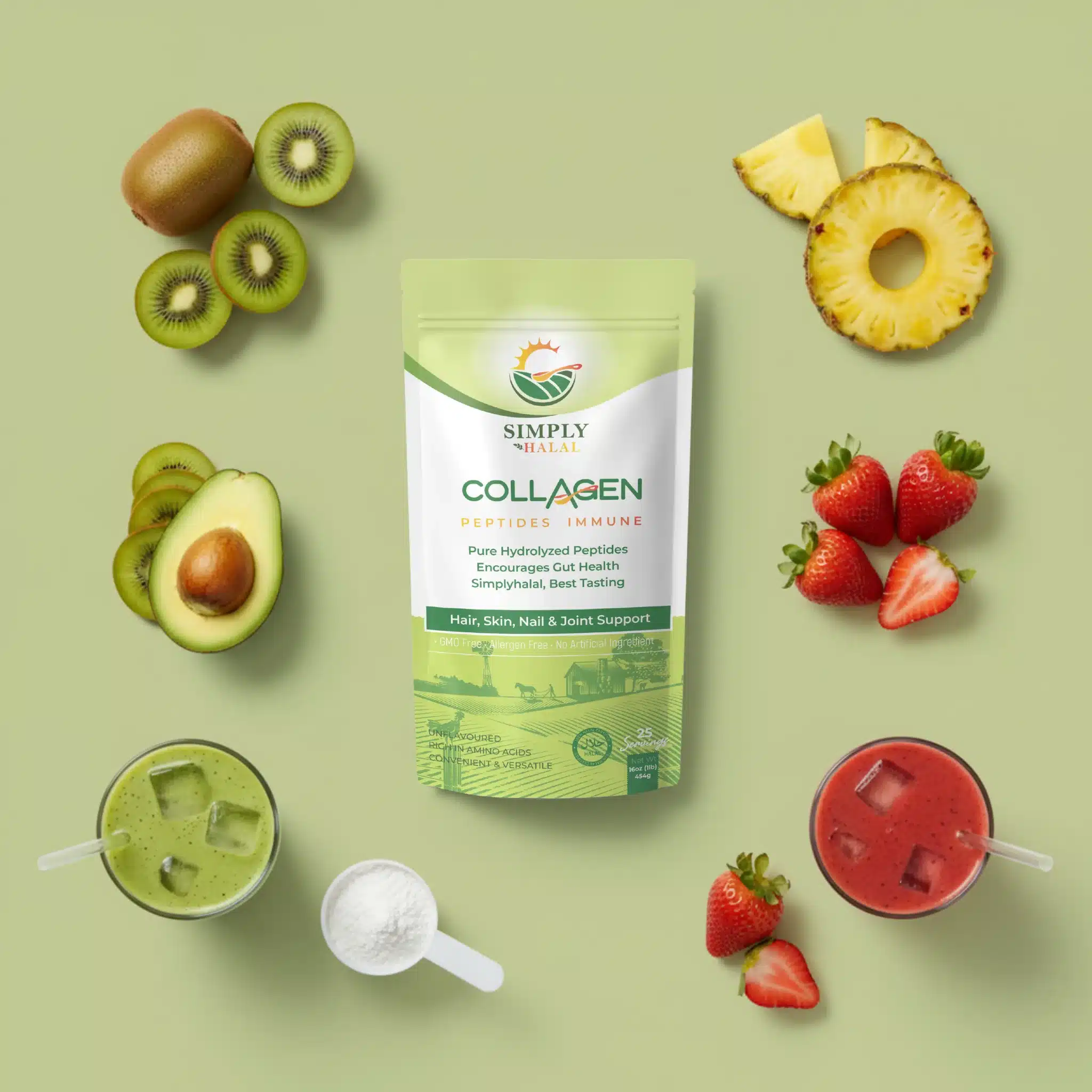 Woman following a halal collagen daily routine with Simply Halal bovine collagen powder in morning coffee