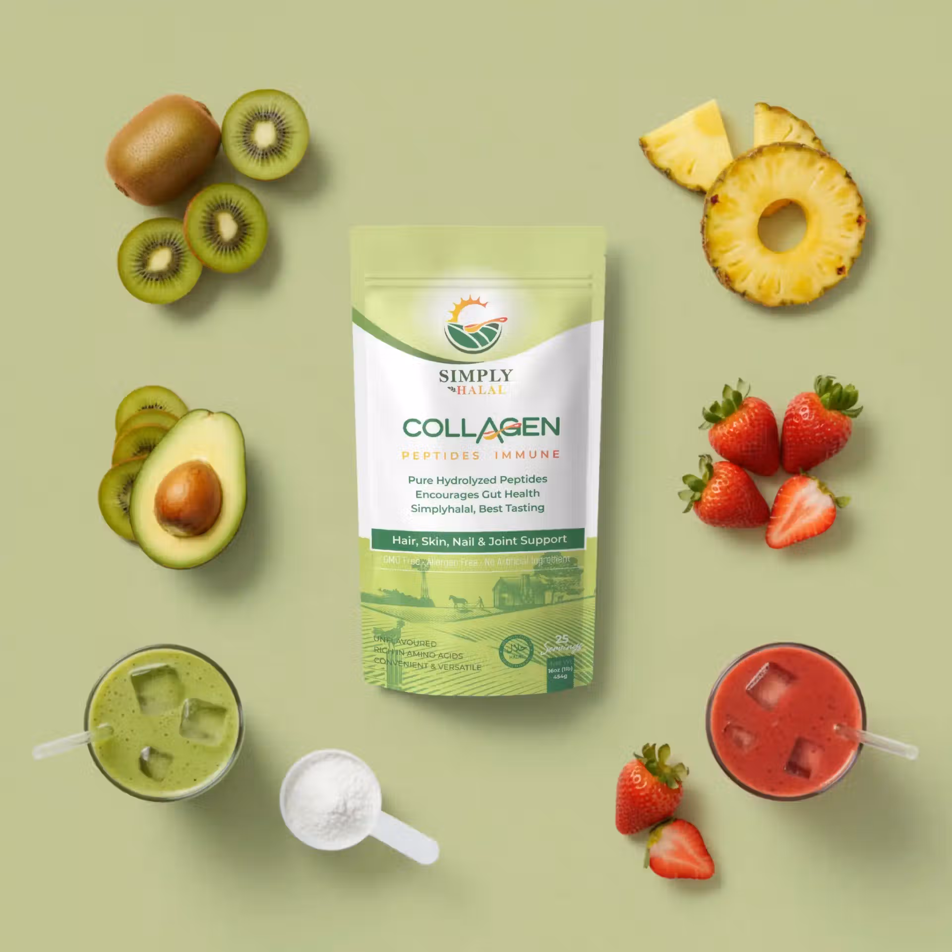 Woman following a halal collagen daily routine with Simply Halal bovine collagen powder in morning coffee