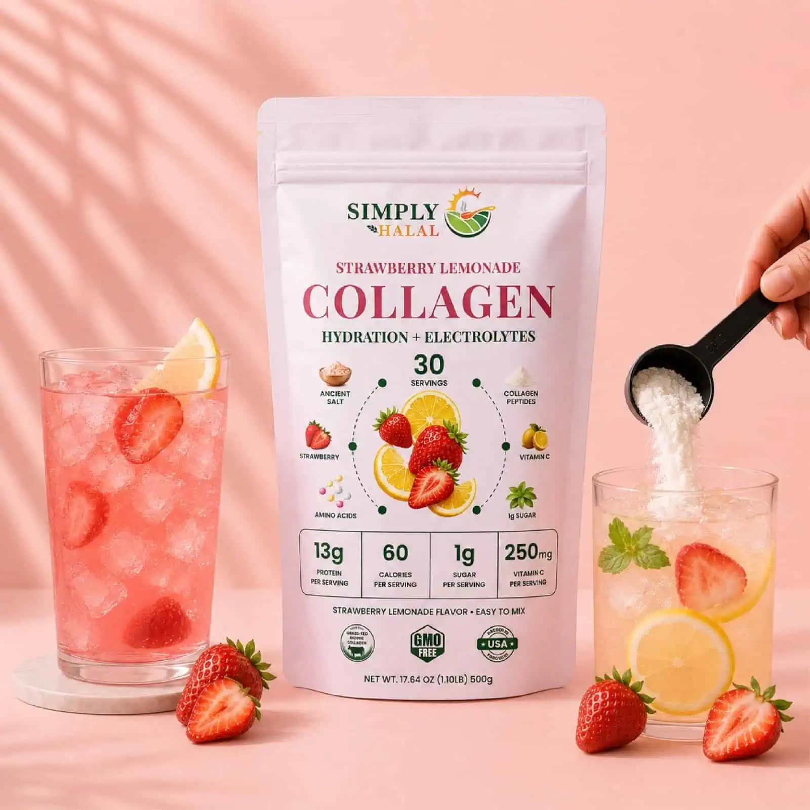Strawberry Lemonade Collagen with Electrolytes | Simply Halal
