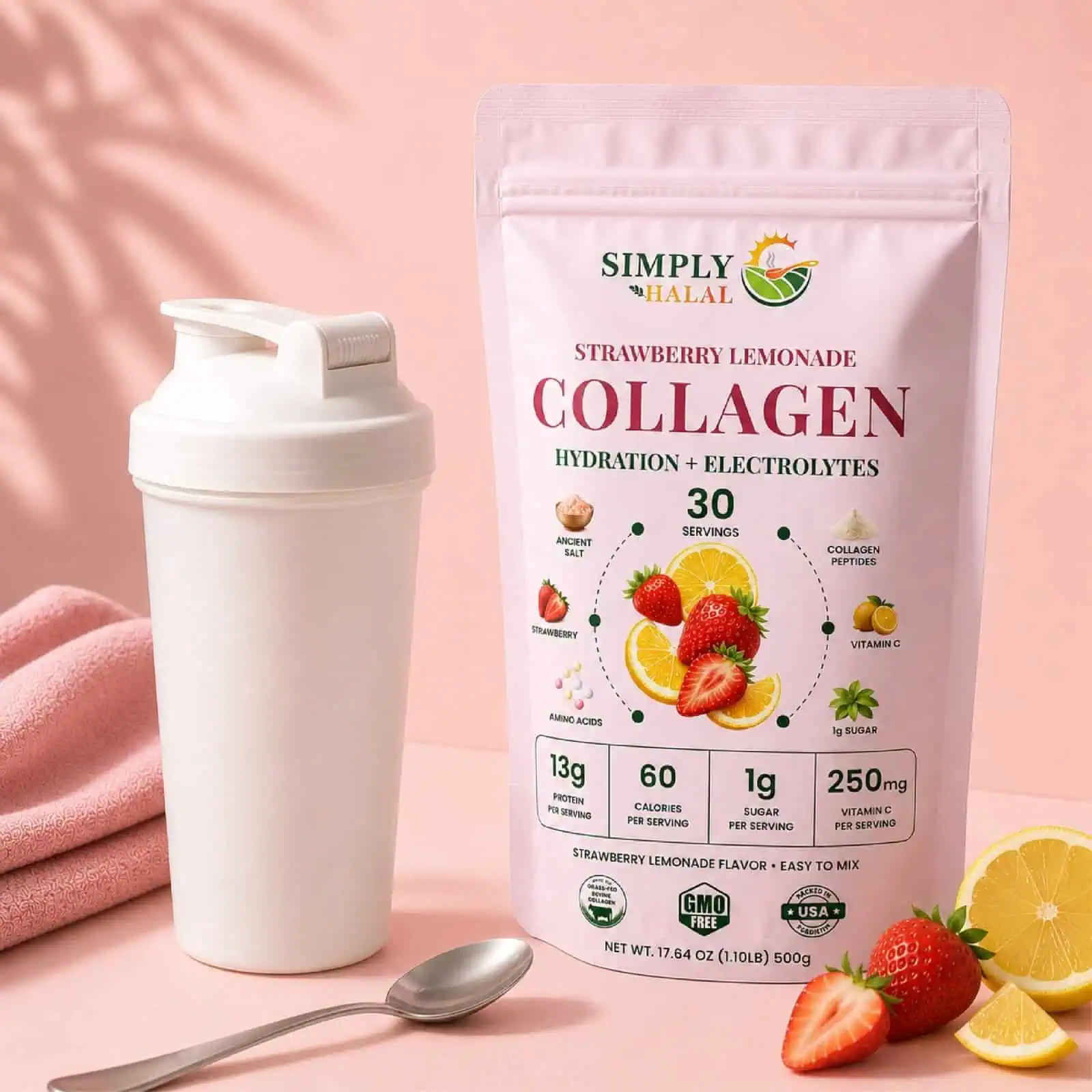 Strawberry Lemonade Collagen with Electrolytes | Simply Halal