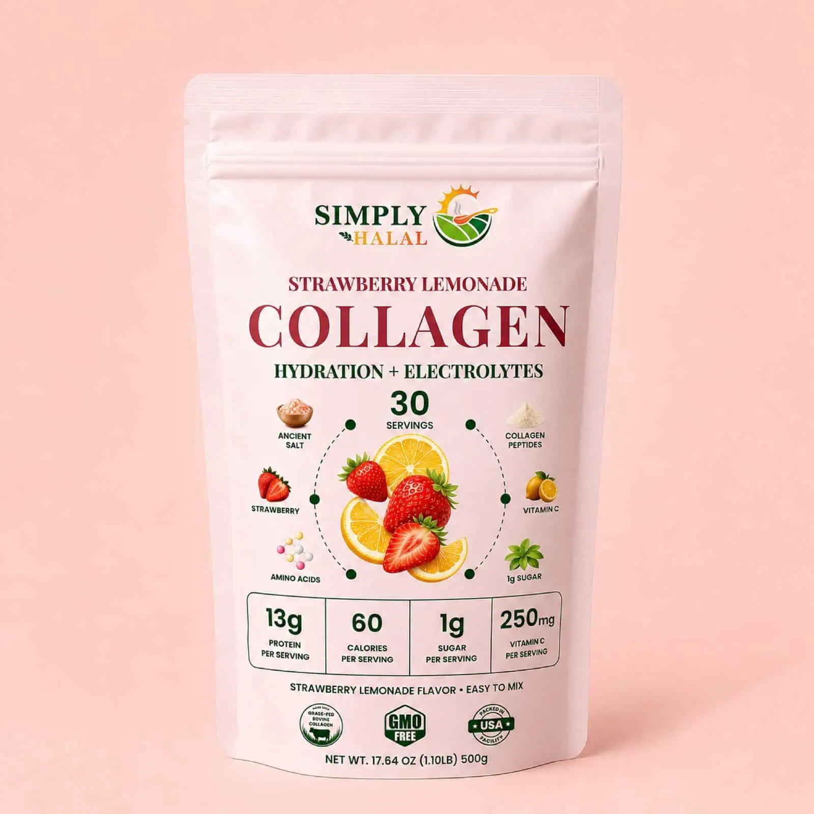 Strawberry Lemonade Collagen with Electrolytes | Simply Halal